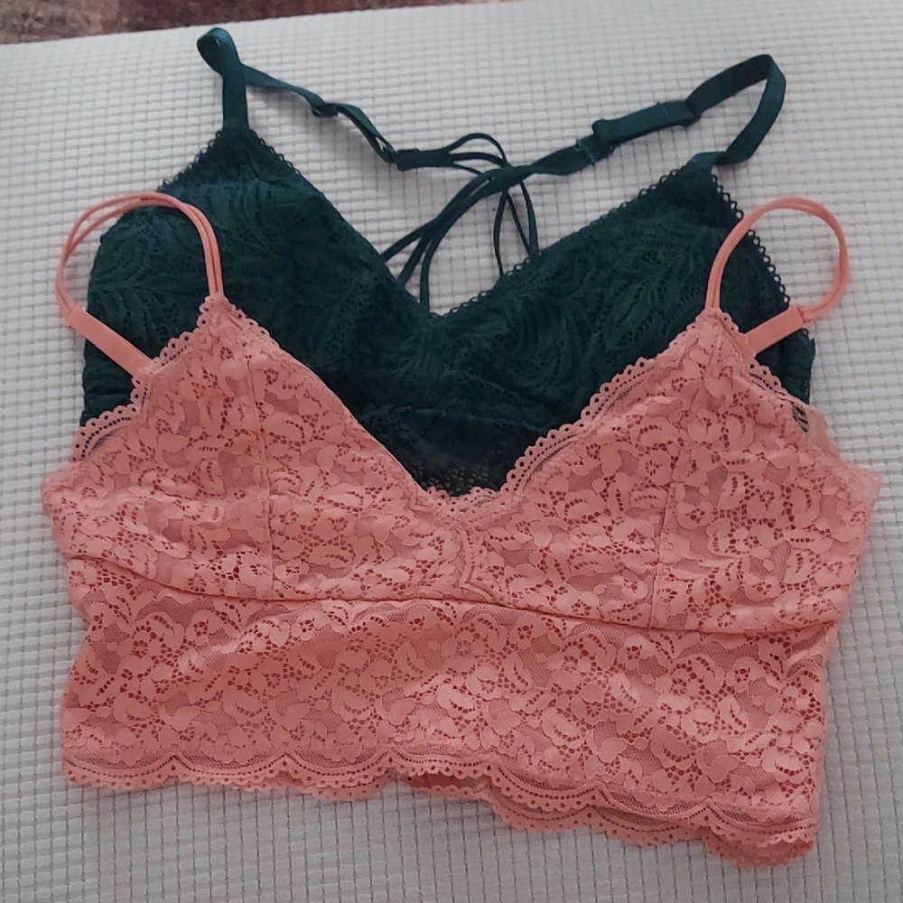 Lace Bandeau Set - Pink and Green